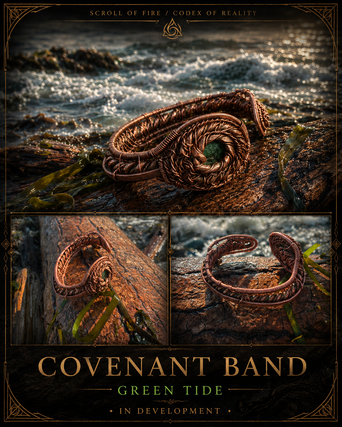 Covenant Band Green Tide copper artifact with green sea glass