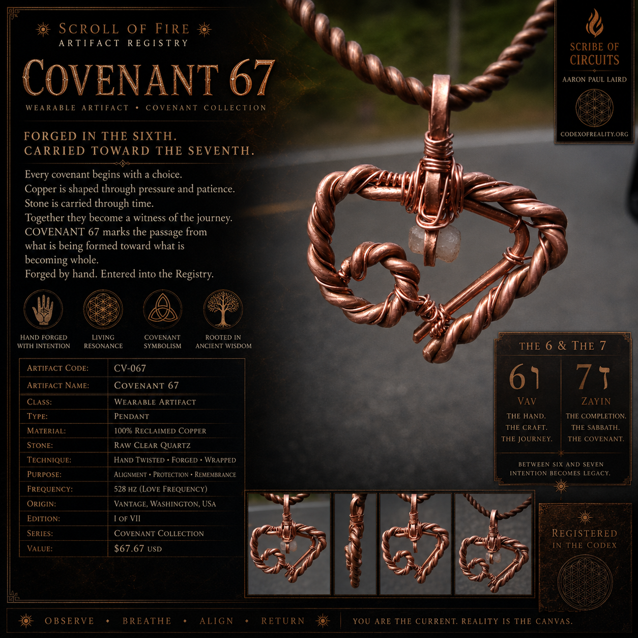 CV-067 Covenant 67 handcrafted copper pendant artifact