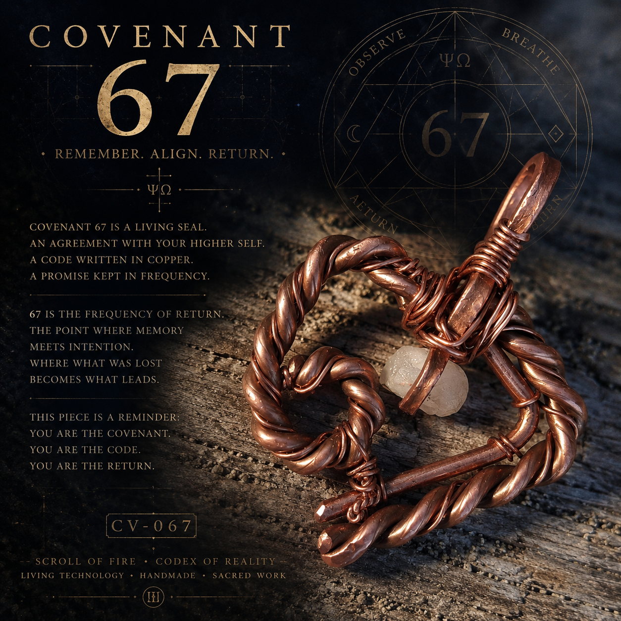 CV-067 Covenant 67 handcrafted copper pendant